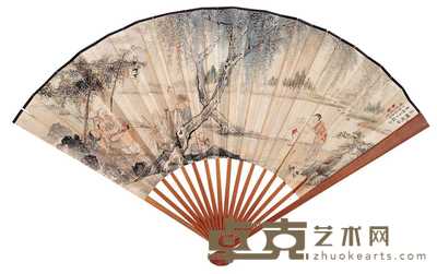 李芾 葛昌熙 豆棚闲话图 书法 成扇 